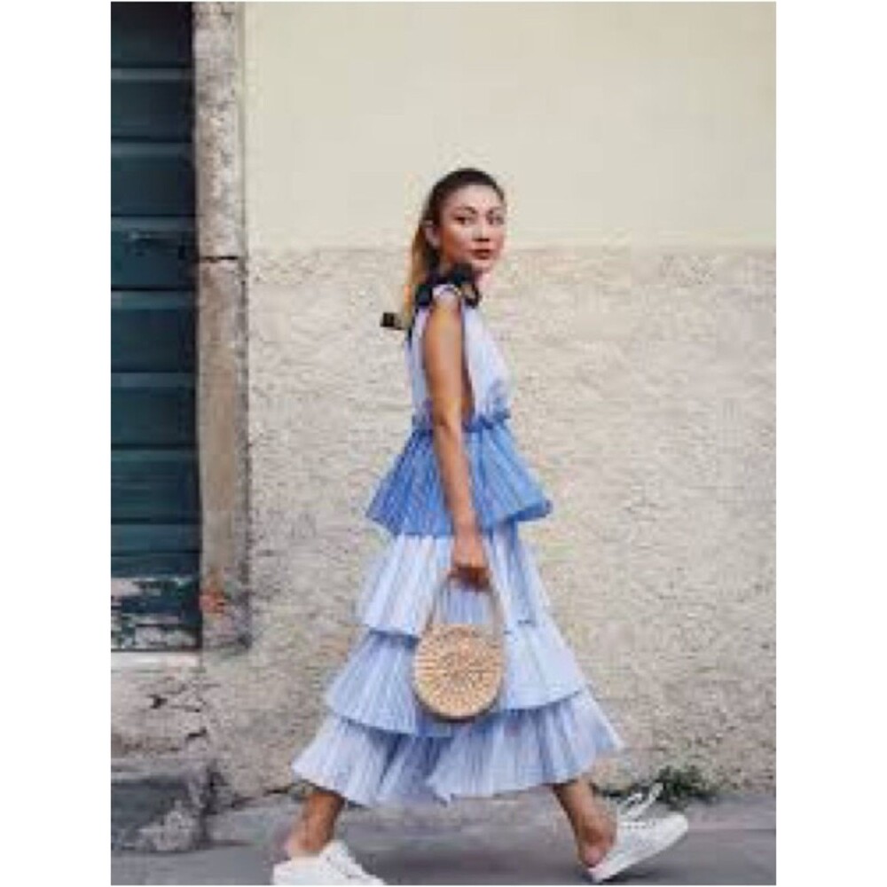 Luxe By StyleKeepers Free Spirit Keeza Blue And White Tiered Dress, Size S